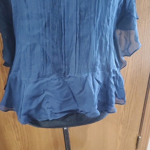 Diane Von Furstenberg Blue Ruffled Cap Sleeve Blouse - Picture 4 of 10